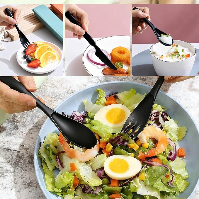 3 Sets Camping Utensils Set with Case, Wheat Straw Travel Cutlery Set, Portable Knife Fork Spoon for Lunch Box, Picnic, Work, Daily Use, Reusable BPA Free Tableware