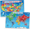 Momo & Nashi United States Map For Kids & World Maps For Kids 2pc Set - 24” x 16” Waterproof Classroom Posters - Childs World Map - Teacher Classroom Must Haves - Homeschool Teacher School Supplies