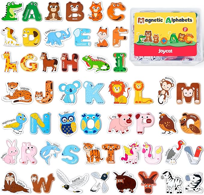 JoyCat Fridge Magnets for Toddlers – 26 Cute Animals & Uppercase Letters for Kids, Magnetic Alphabet Refrigerator Toys, Fun Educational Learning Gifts for Preschool 2 3 4 5 Years Old