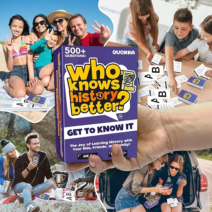 Board Games for Kids 8-12 – Family Card Games for Kids and Adults – History Trivia Cards for Family Game Night – Who Knows History Better – 500+ Questions – Fun Card Game for Families and Teens