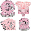 175 PCS Bad Two the Bone Party Decorations Girl, Pink Rock and Roll 2nd Birthday Party Plates and Napkins Skeleton 2nd Birthday Decorations for Girl, Serve 25