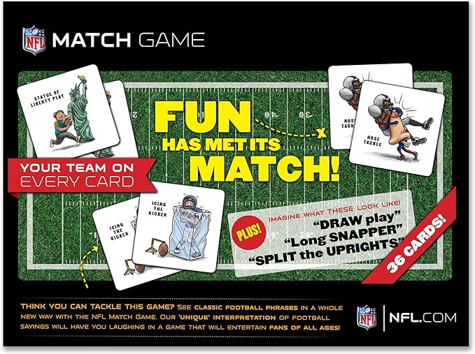 YouTheFan NFL Officially-Licensed Memory Match Game - Humorous, Team-Specific, Original Hand-Drawn Artwork, Fun for The Whole Family, for Fans Young and Old