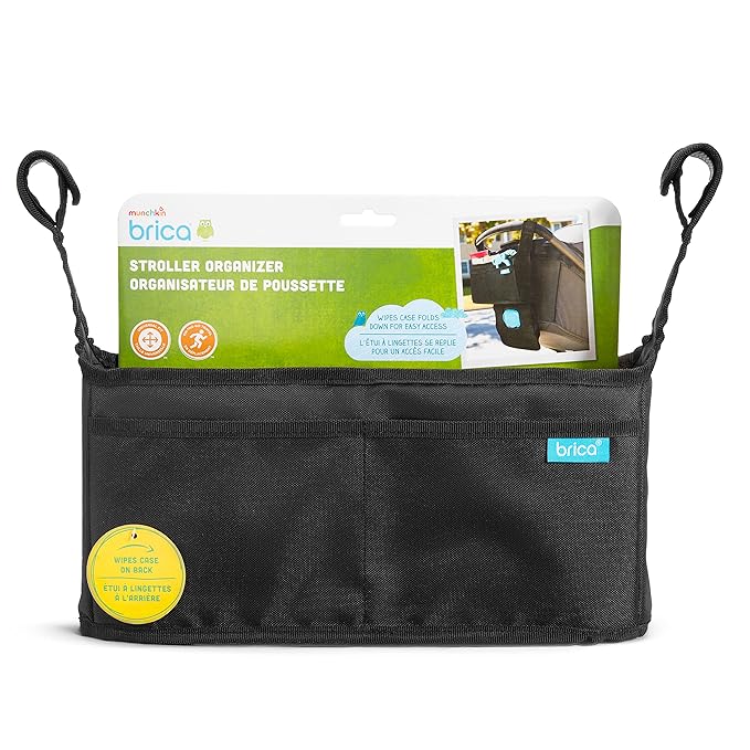 Munchkin® Brica® Stroller Organizer Bag - Universal Fit with Cup Holders and Wipes Case, Fits UPPAbaby, Evenflo, BabyTrend and More, Black (Pack of 4)