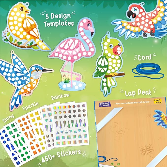 Imagimake Mirror Mosaic Birds Art Set |DIY Craft Kits | Foil Stickers for Boys |Activities for Kids Ages 3-5 | Art Kit for Toddlers | Crafts for Kids Ages 4-8 | 3,4,5,6,7 Year Old Girl Birthday Gift