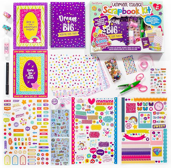 GirlZone Ultimate Collage Scrapbook Kit, Includes Scrapbook Stickers and Fun Scrapbook Accessories to Make an Amazing 40-Page Photo Album Scrapbook, Perfect for Valentine Gifts