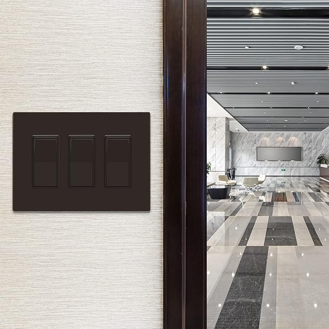ENERLITES Screwless Decorator Wall Plates Child Safe Outlet Covers, Gloss Finish, Medium Size 3-Gang 4.88" H x 6.77" L, Unbreakable Polycarbonate Thermoplastic, SI8833M-BR, Brown