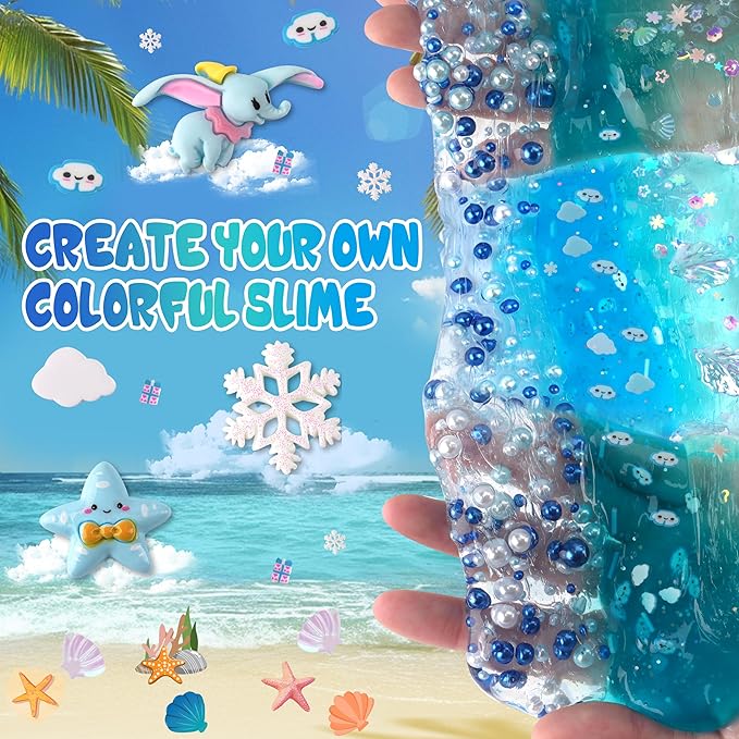 3 x 100mL Blue Slime Kit for Girls & Boys: Includes Clear, Water & Crunchy Slime, Sensory Experience DIY Slimes Set, Slimes Party Favors for Kids Birthday Easter Halloween Teens Gift