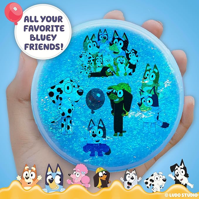 SLIMYGLOOP Tattoozee, Bluey Tattoo Transfer Slime Kit, Sensory Play for Kids Ages 6+, Cotton Candy Scented, Glitter Texture