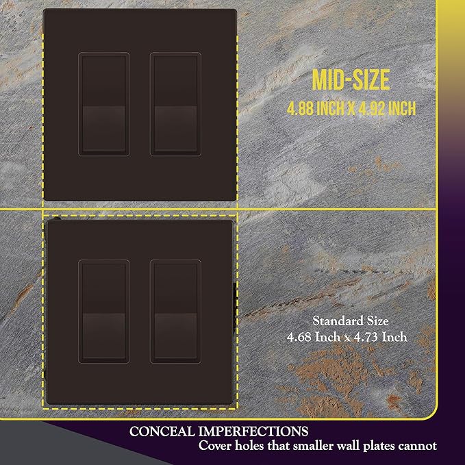 ENERLITES Screwless Decorator Wall Plates Child Safe Outlet Covers, Gloss Finish, Midway Size 2-Gang 4.88" H x 4.92” L, Unbreakable Polycarbonate Thermoplastic, SI8832M-BR, Brown
