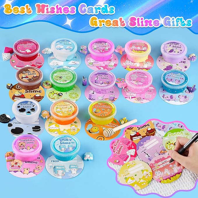 LAWOHO 15 Pack DIY Dessert Slime Kit for Kids - Super Soft, Non-Sticky & Crunchy Butter Slime, Creative Food Theme DIY Toy for Stress Relief, Party Favors, Christmas Birthday Goodie Bag Stuffers Gift