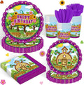 120Pcs Cartoon Bear Party Supplies,Disposable Tableware Set,Include Plates Napkins Cups Forks Cartoon Bear Themed Paper Plates Set for Birthday Serves 20