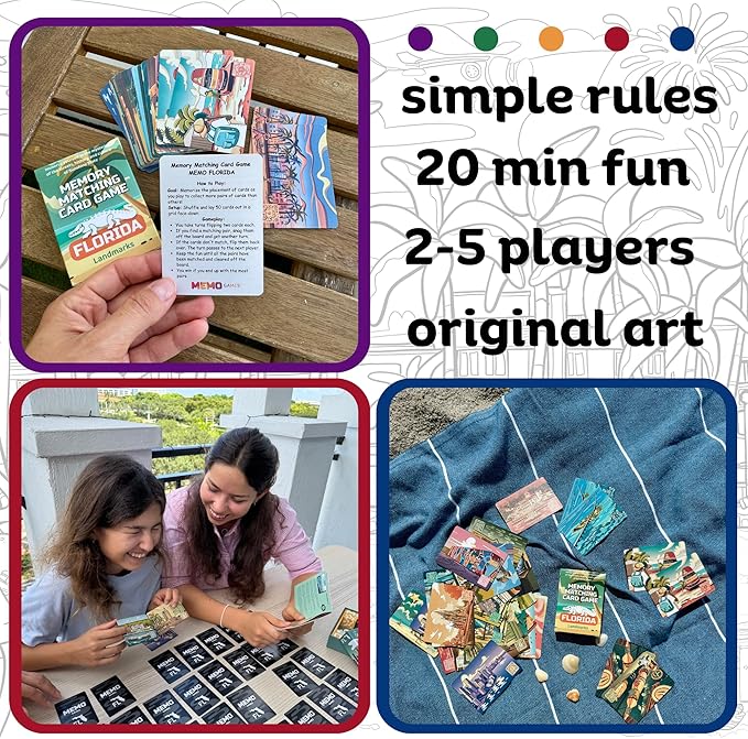 Florida Landmarks Memory Matching Card Game – 50 Cards, Educational & Fun Family Game for Adults & Seniors – Travel Pack