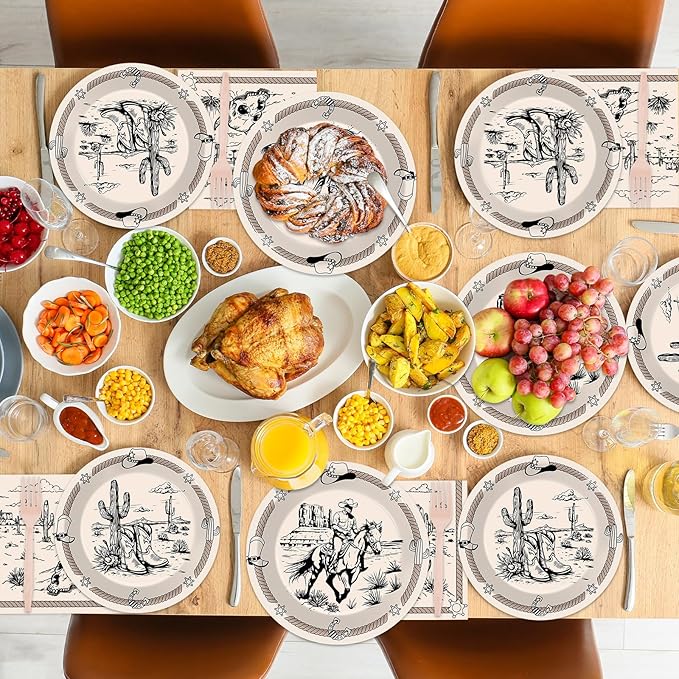 96Pcs Cowboy Party Plates and Napkins for Western Birthday Supplies First Rodeo Bachelorette Themed Paper Dessert Plates Cowboy Ranch Tableware Set for Kids Boys 24 Guests Birthday Party Decorations