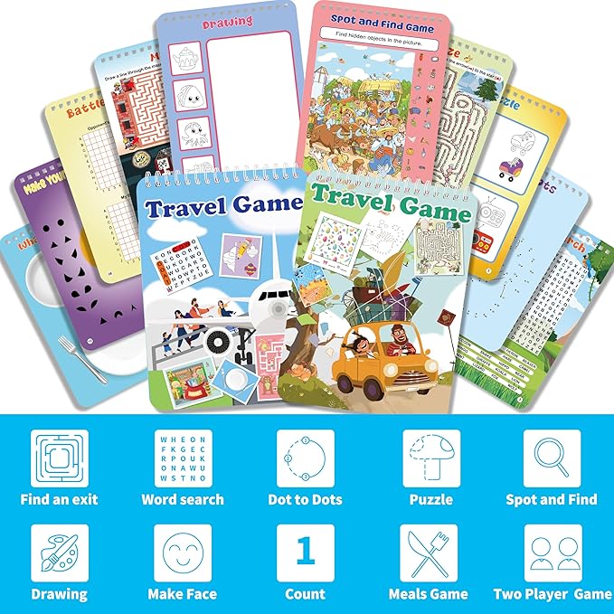 Elfew 2 Pack Reusable Activity Game for Kids Ages 4-8, 8-12,Travel Games Include 56 Different Game,1-2 Players,Toy & Learning Tool for Road Trip Airplane Activity
