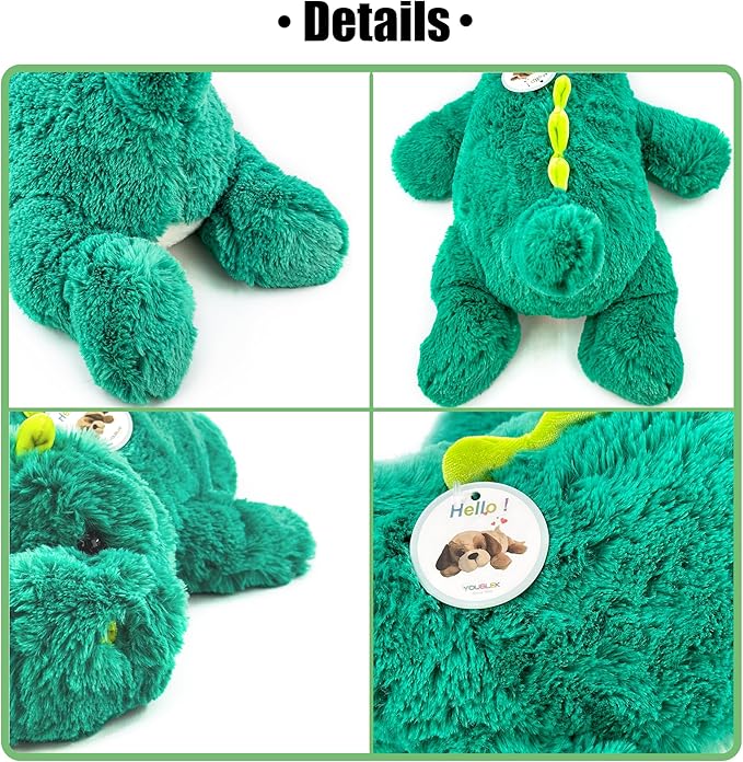 YOUBLEK 16" | 2 Pounds Green Dinosaur Weighted Stuffed Animals,Sensory Comfort Plush Throw Pillow Toy,Kawaii Plushies Hugging Toy Gifts for Kids & Adults (Dinosaur, 16 inch 2 Pounds)