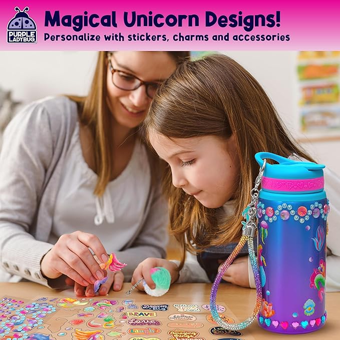 PURPLE LADYBUG Decorate Your Own Water Bottle for Girls - Mermaid Gifts for Girl Age 6-8, Gifts for Girls 5 6 7 8 9 10 Year Old Birthday, Summer Gift for Kids Crafts for Girl Ages 6-8