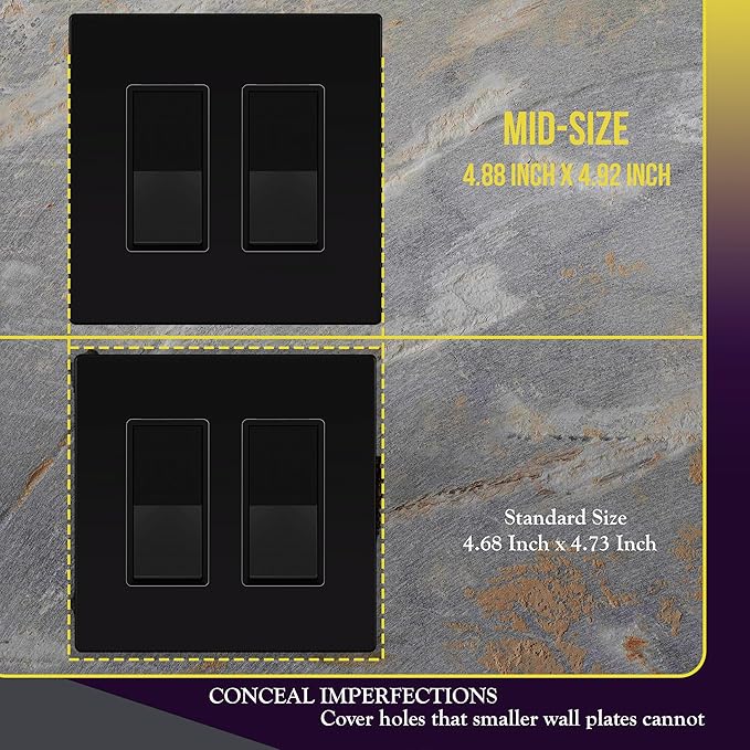 ENERLITES Screwless Decorator Wall Plates Child Safe Outlet Covers, Gloss Finish, Mid-Size 2-Gang 4.88" H x 4.92" L, Unbreakable Polycarbonate Thermoplastic, SI8832M-BK-5PCS, Black