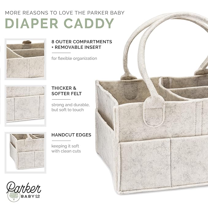 Parker Baby Diaper Caddy - Nursery Storage Bin and Car Organizer for Diapers and Baby Wipes - White, Regular
