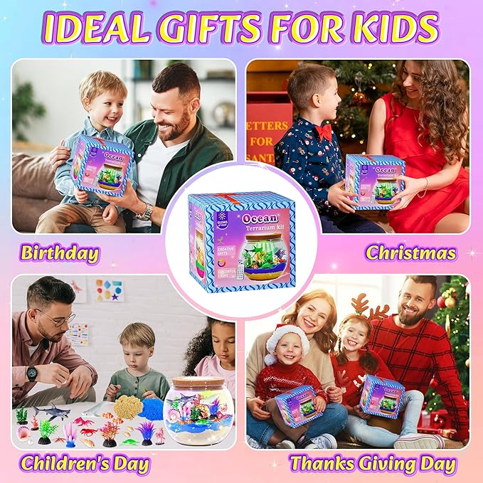 Gifmore Ocean Terrarium Kit for Kids with LED Night Light & Remote Control, Ocean Toys & Arts and Crafts Kit for Girls & Boys Ages 4-12, Creative Birthday Christmas Gifts for Children