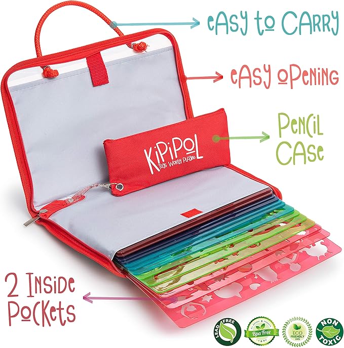 Kipipol 63 Pcs Drawing Stencils for Kids Ages 4-8 - 8-12 and Up - Arts and Crafts for Girls and Boys - Kids Drawing kit - Arts Set- 15 Art Stencils, 260+ Designs -Scratch Art- Creativity Gifts & Toys