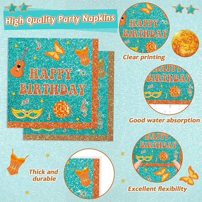 96PCS Popular Singer Birthday Party Paper Plates and Napkins Music Lover Party Decoration Pop Singer Theme Party Supplies Orange Green Glitter Tableware Set Serves 24 Guests Girls Baby Shower Favor