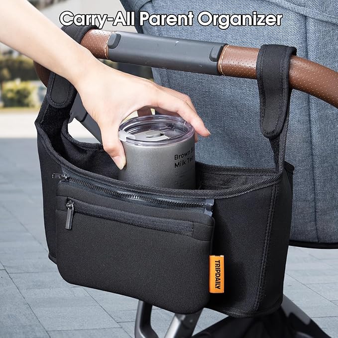Stroller Organizer, Non Slip Straps Stroller With Insulated Cup Holder Fits for UPPABABY, Detachable Bag for Phone, Stroller Organizer Bag Compatible with Various Brands of Stroller