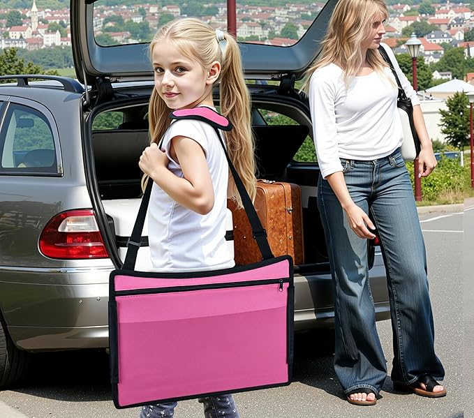 Kids Travel Tray for Airplane - Toddler Car Seat Table Tray, Road Trip Essentials for Boys & Girls, Carseat Lap Desk for Kids Road Trip Activities (Pink)