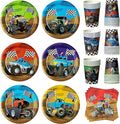 K1tpde Monster Truck Party Tableware - 30set Monster Truck Theme Tablewares Set Included Disposable Checkered Flag Paper Cup Napkins for Boys Happy Birthday Decorations Party Suppliess, 30 Guest
