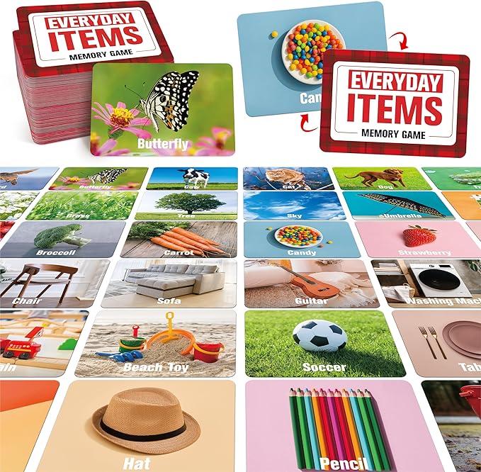 80 PCS Daily Items Matching Game, 40 Designs Everyday Objects Memory Cards Engaging Picture Match Game, Educational Learning Toys Enhance Memory & Matching Skills for Kids Ages 3 and Up