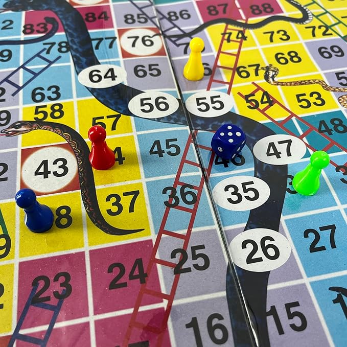 2-in-1 Ludo and Snakes & Ladders Foldable Board Game with Dice and Playing Pieces for Family Indoor Play