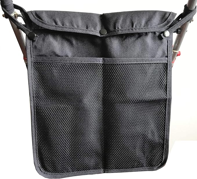 2PCS Pack Baby Stroller Organizer, Toddle Mesh Stroller Organizer for Bottle Nappy Baby Cloth, Detachable Straps,Set With Side Sling Stroller Cargo Bag(BLACK B)