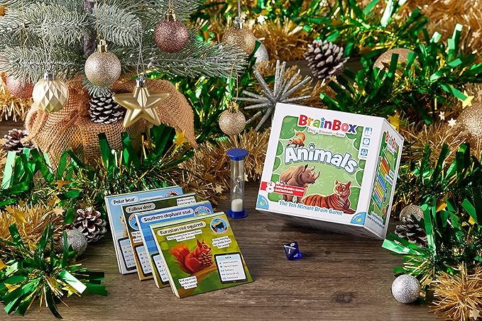BrainBox Animals Card Game - Memory & Observation, 55 Detailed Scene Cards, Family-Friendly Trivia for Kids & Adults, Ages 8+, 1+ Players, 10 Min Playtime, Made by Green Board Games