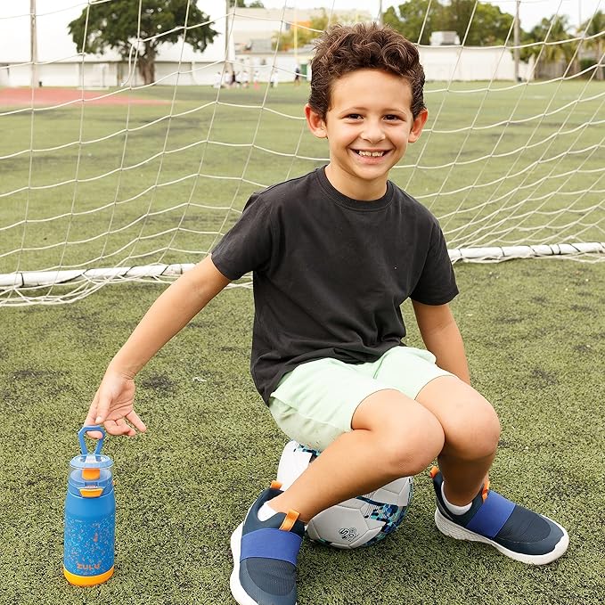 ZULU Kids Flex 12oz Stainless Steel Insulated Water Bottle, Toddler Cup with Silicone Spout, Leak-Proof Locking Flip Lid and Carry Loop for School Backpack, Lunchbox, and Outdoor Sports, Blue