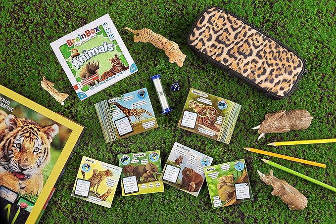 BrainBox Animals Card Game - Memory & Observation, 55 Detailed Scene Cards, Family-Friendly Trivia for Kids & Adults, Ages 8+, 1+ Players, 10 Min Playtime, Made by Green Board Games