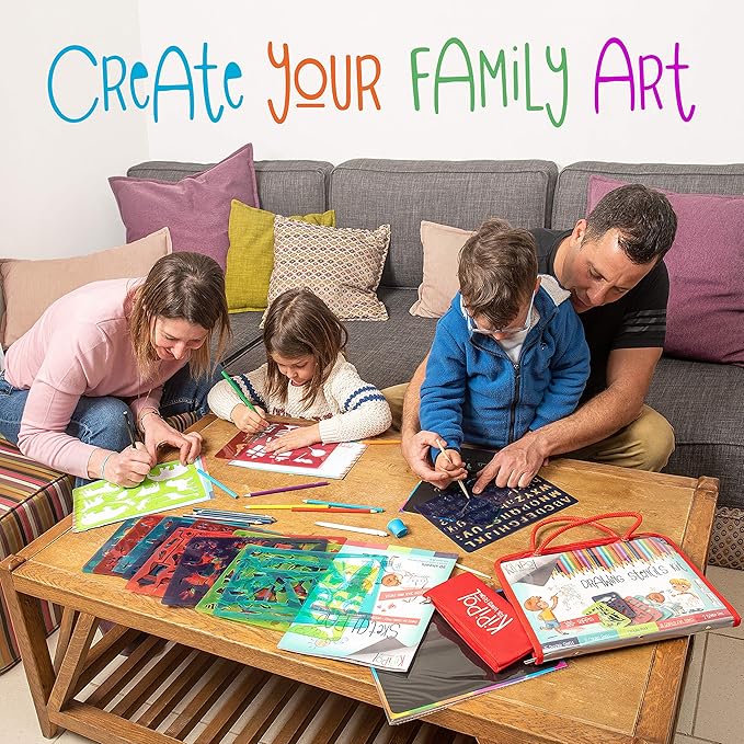 Kipipol 63 Pcs Drawing Stencils for Kids Ages 4-8 - 8-12 and Up - Arts and Crafts for Girls and Boys - Kids Drawing kit - Arts Set- 15 Art Stencils, 260+ Designs -Scratch Art- Creativity Gifts & Toys