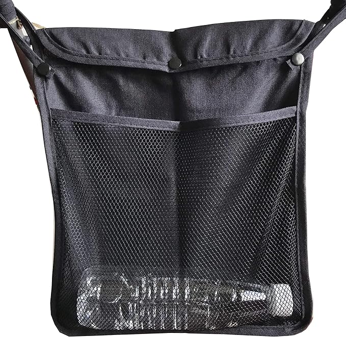 2Pcs Pack Baby Stroller Organizer With Two compartments Front Mesh Pocket for Bottle Nappy Diaper Storage,Fits for Stroller like Uppababy, Baby Jogger, Britax, Bugaboo, BOB (BLACK E)